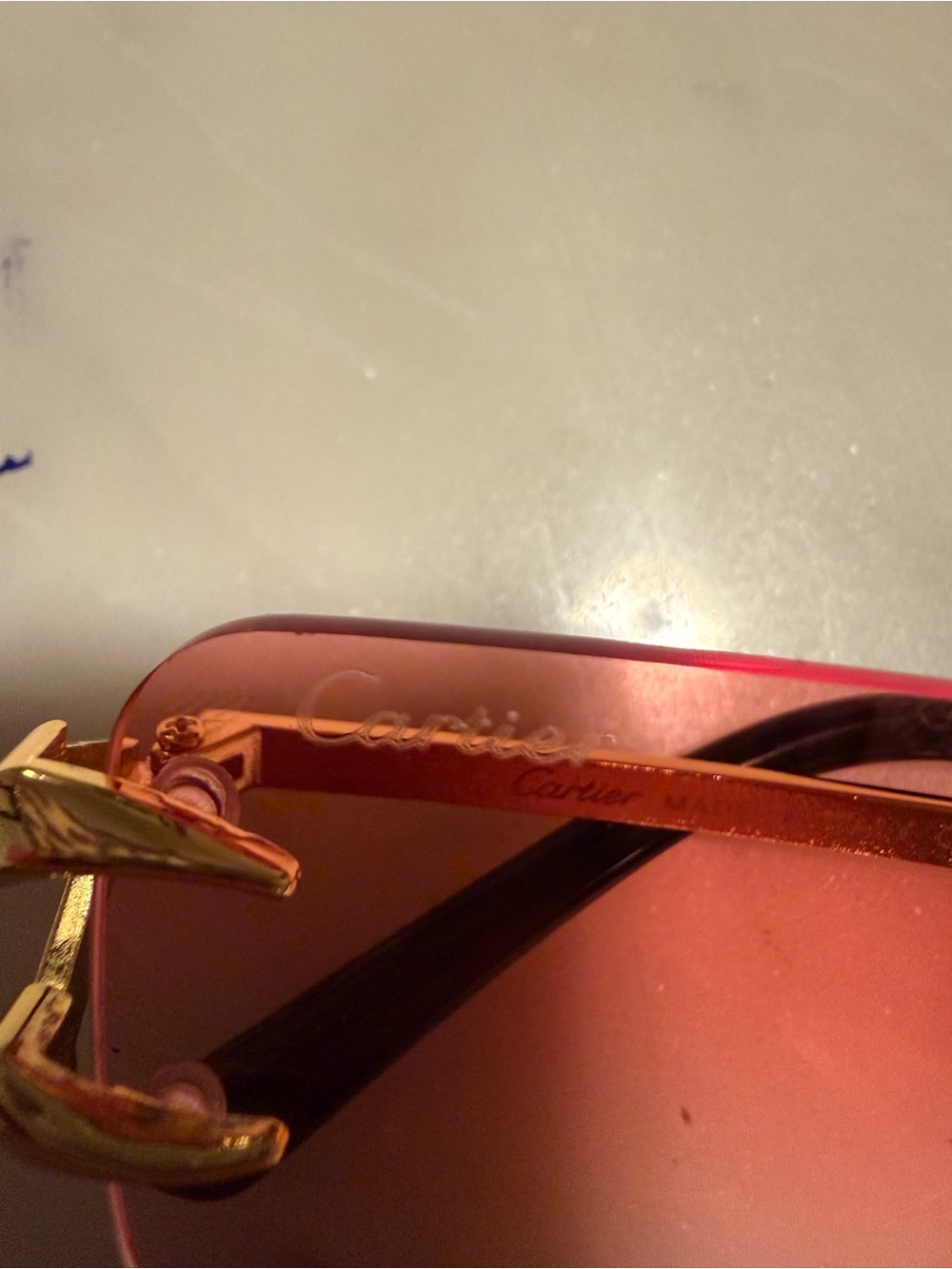 Cartier Women's Rimless Sunglasses with Pink Gradient Lenses and Gold Accents - Picture 4 of 4